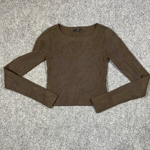 Express Ribbed Knit Sweater Womens XS Brown Long Sleeve Slim Fit Crew Neck B483